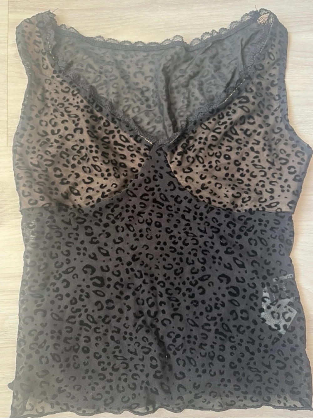 Sheer SHEIN Sexy Black Leopard Print Lace Trim Tank Top